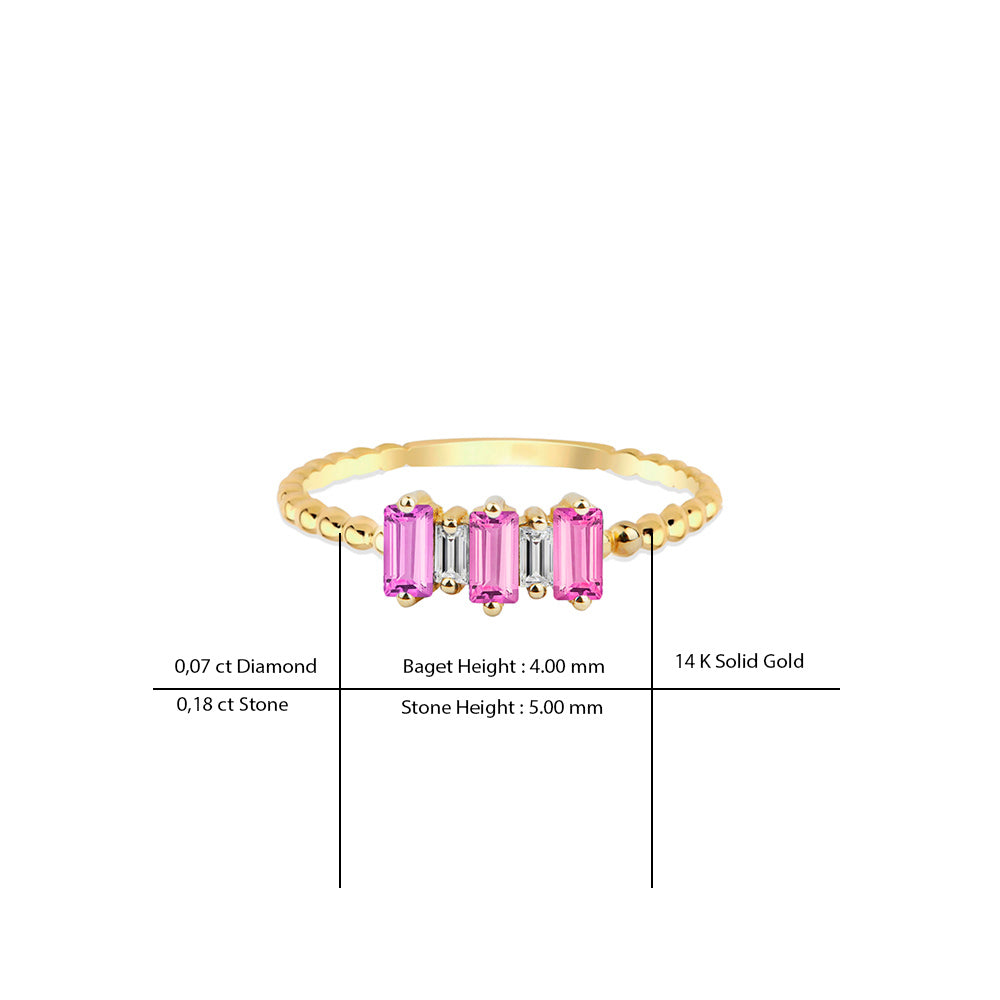 Pink Sapphire Baguette Ring / Diamond Pink Ring