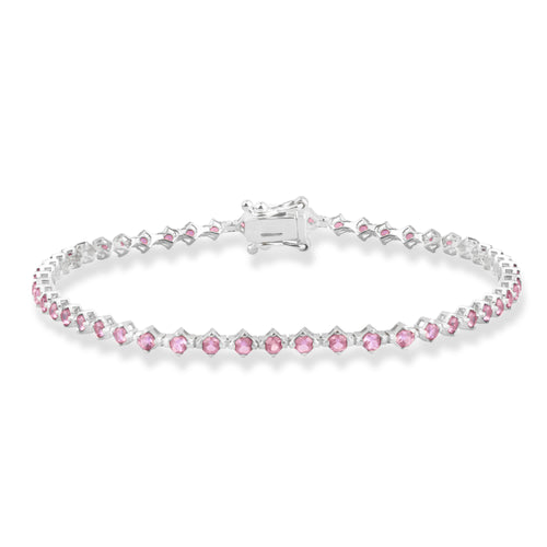 14K Gold Pink Sapphire Tennis Bracelet / Dainty Fine Jewelry