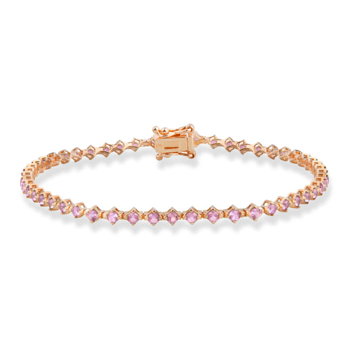 14K Gold Pink Sapphire Tennis Bracelet / Dainty Fine Jewelry
