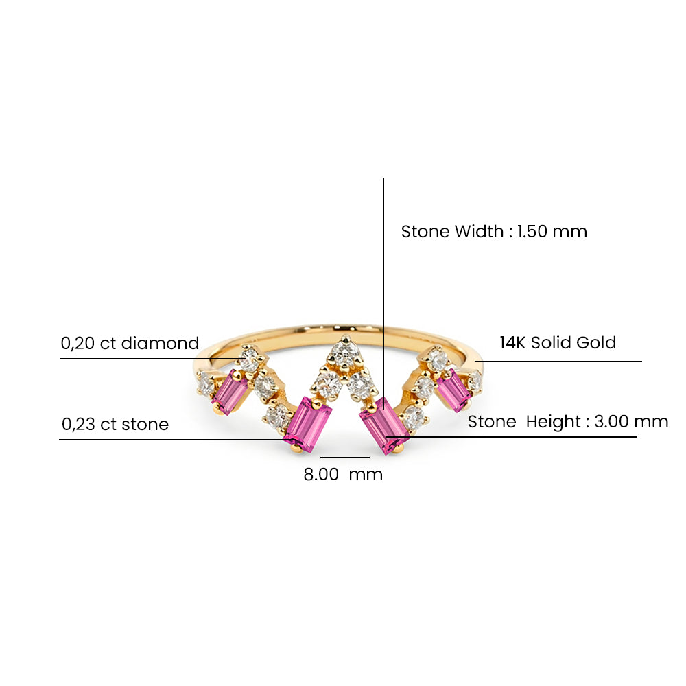 Minimalist Pink Sapphire Diamond Ring, 14K Gold Pink Gemstone Ring