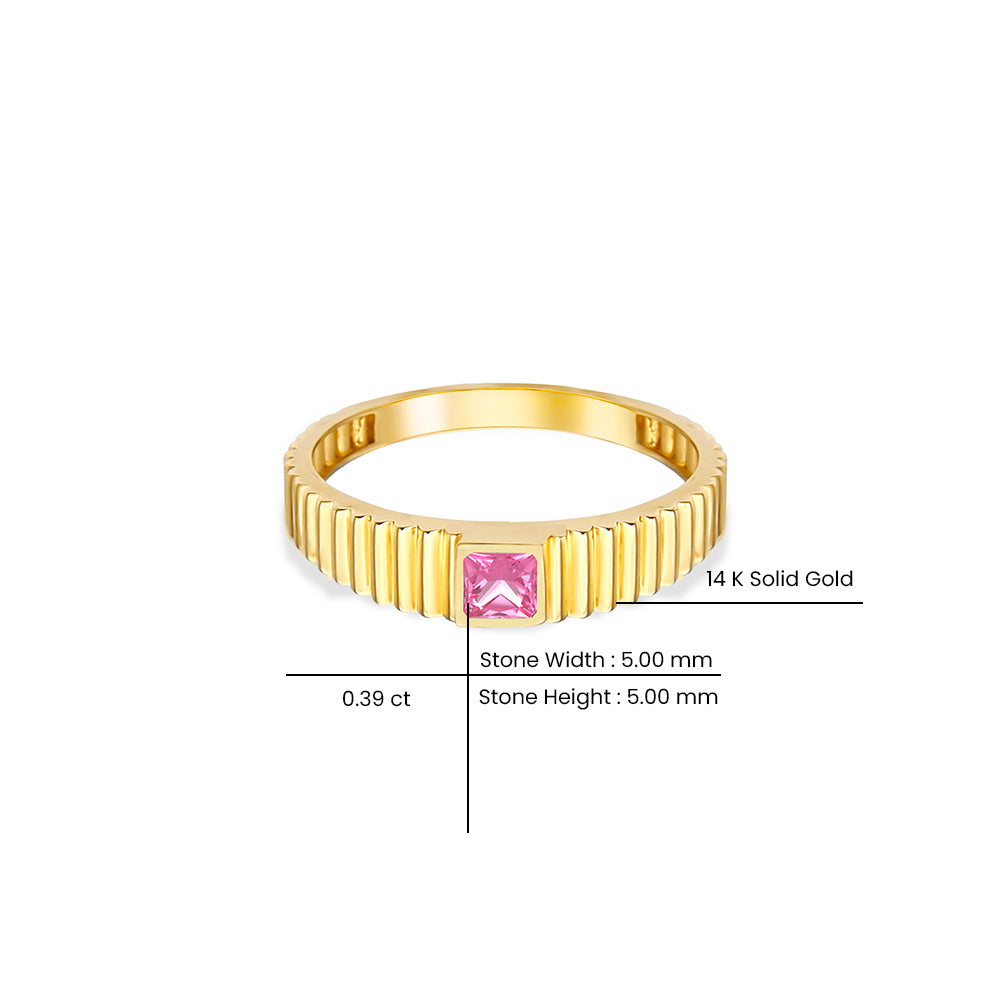 14K Gold Pink Sapphire Square Ring