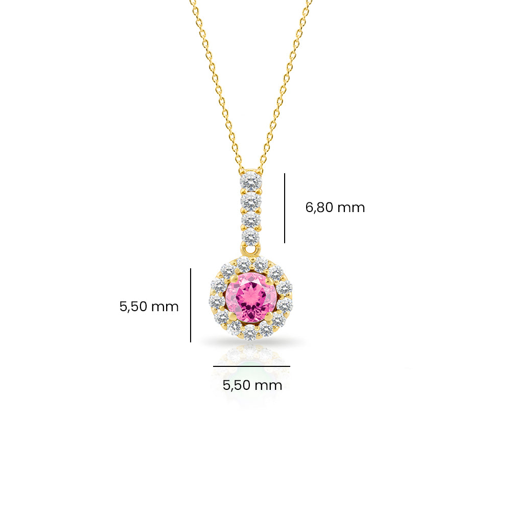 14K Gold Round Pink Sapphire Pendant, Natural Pink Sapphire Necklace