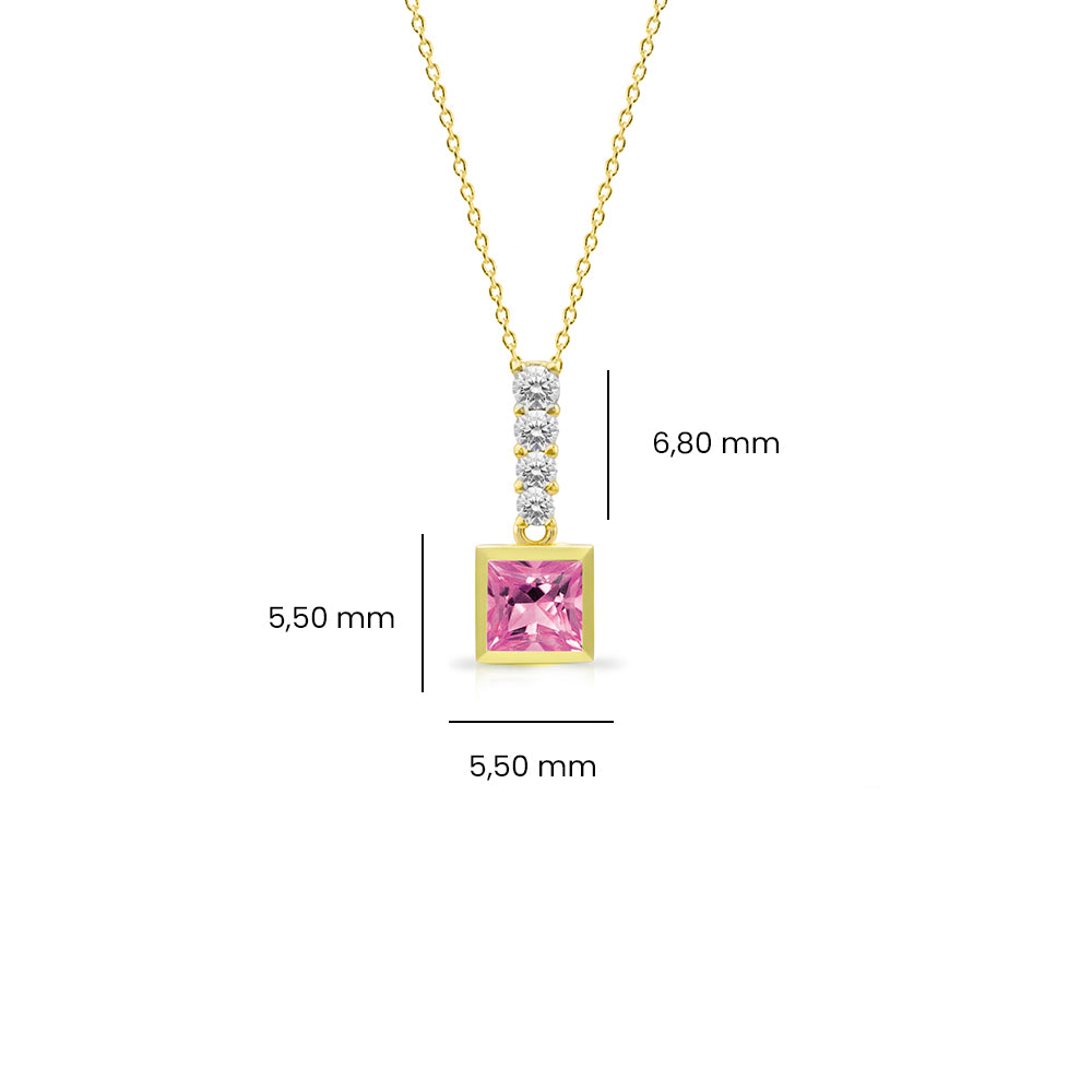 14K Gold Princess Cut Pink Sapphire Pendant