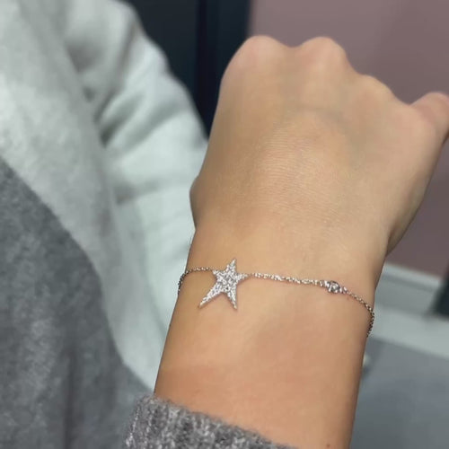 14K White Gold Diamond Star Bracelet,