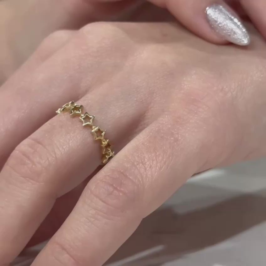 14K Solid Gold Ring, Multi Star, Celestial Ring, Gold Star Ring
