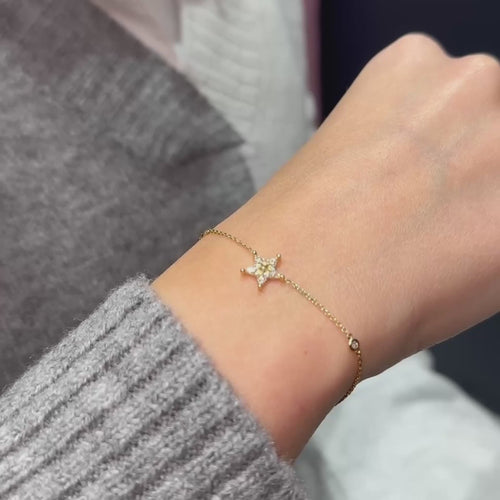 Gold Star Bracelet, 14K Gold Diamond Star Bracelet