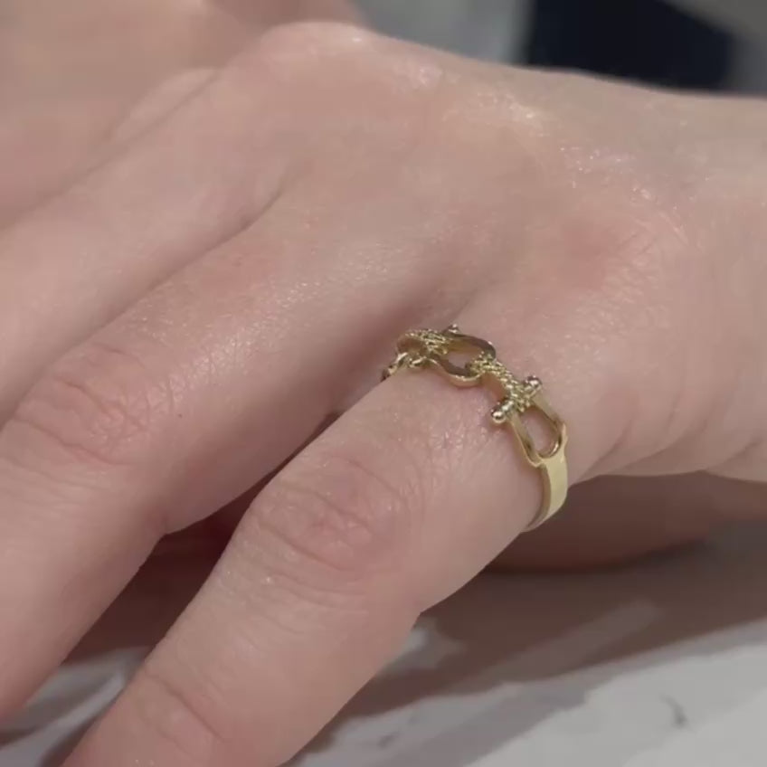 14K Solid Gold Nautical Link Chain Ring