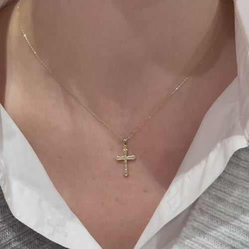 0.13 CT Diamond Cross Necklace, 14K Gold Cross Necklace