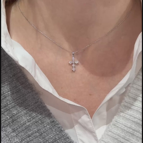 0.30 Carat 14K Diamond Cross Necklace, Dainty Diamond Cross