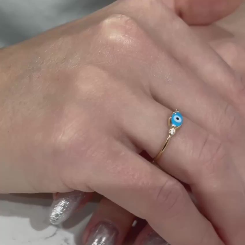 14K Gold Evil Eye Ring, Hamsa Ring