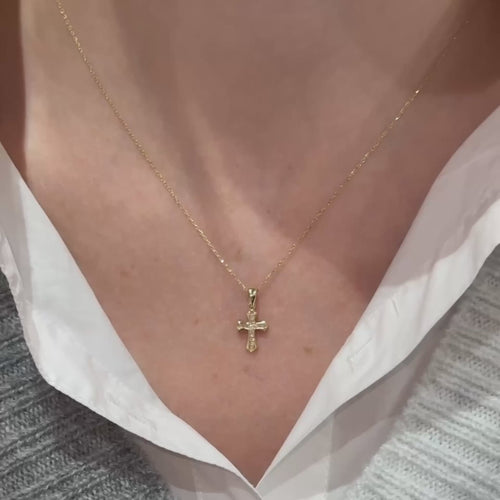 Minimalist Diamond Cross Necklace, Small Diamond Necklace, Baptism Gift