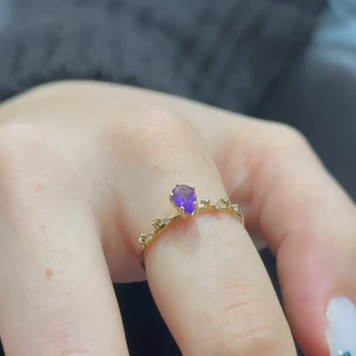 Pear Cut Amethyst Engagement Ring