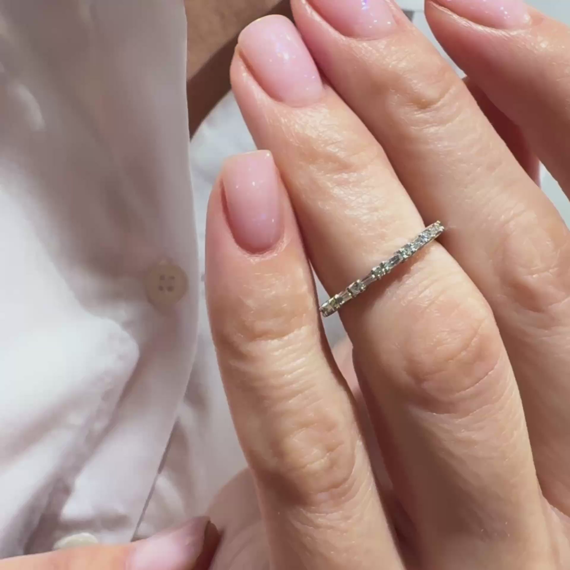 14K Gold Full Eternity Diamond Ring / Baguette Wedding Band