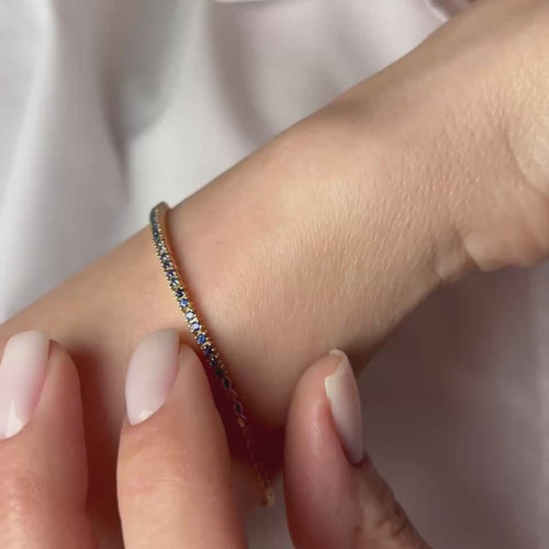 14K Gold Natural Sapphire Tennis Bracelet / Dainty Sapphire Gold Bracelet for Women