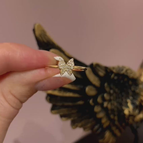 14K Gold Diamond Butterfly Ring