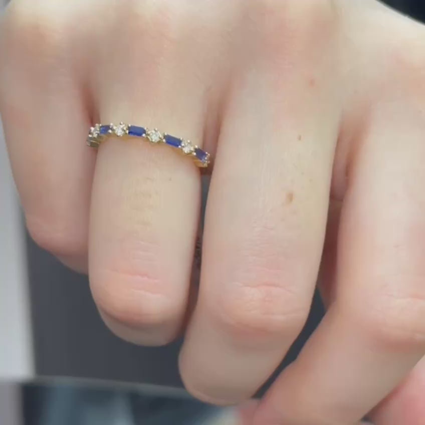 Baguette Cut Blue Sapphire Wedding Band