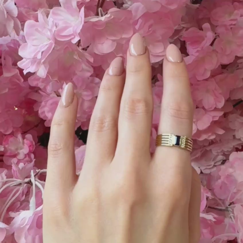 14K Gold Emerald Cut Blue Sapphire Ring