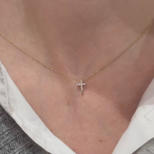 0.14 Ct Diamond Cross Necklace, Dainty Simple Cross Necklace, Diamond Cross Pendant