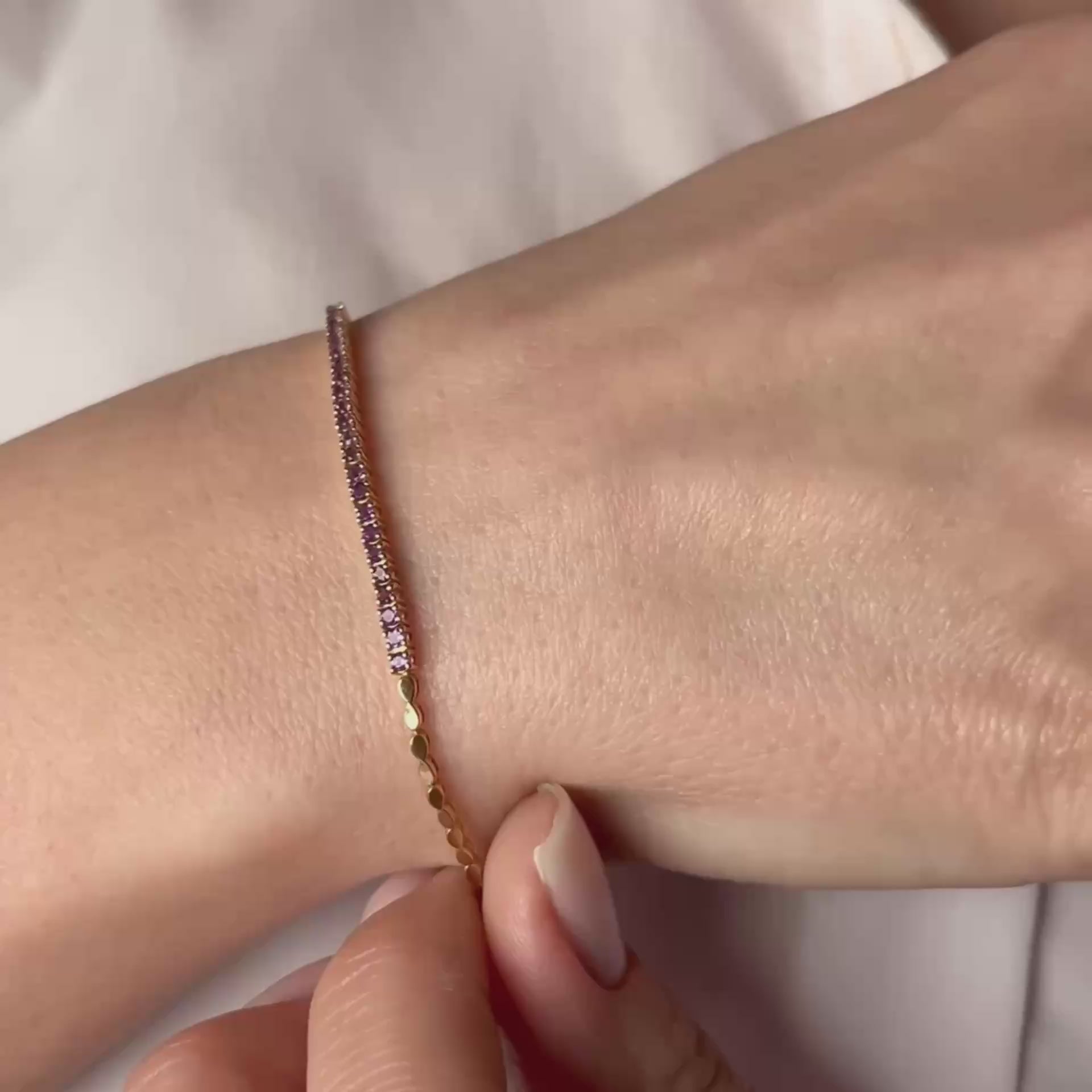 14K Solid Gold Amethyst Tennis Bracelet: Dainty Gemstone Jewelry