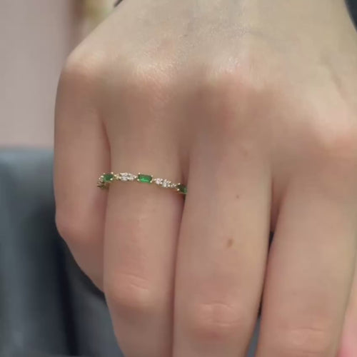 Emerald Stacking Ring, 14K Half Eternity Wedding Band