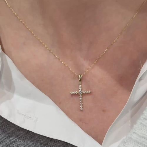 14K Gold 0.07 Ct Diamond Cross Necklace, Christian Cross Pendant, Dainty Cross Jewelry