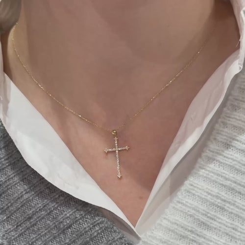 14K Gold Cross Necklace, Diamond Cross Necklace, Dainty Cross Jewelry