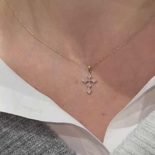 14K Solid Gold Diamond Cross Necklace, Cross Necklace Pendant