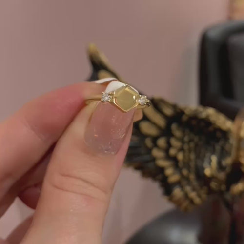 14K Solid Gold Diamond Signet Ring