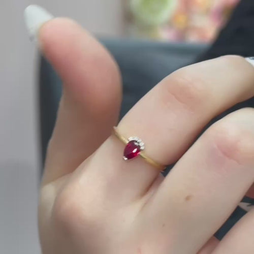 14K Ruby Pear Cut Diamond Ring