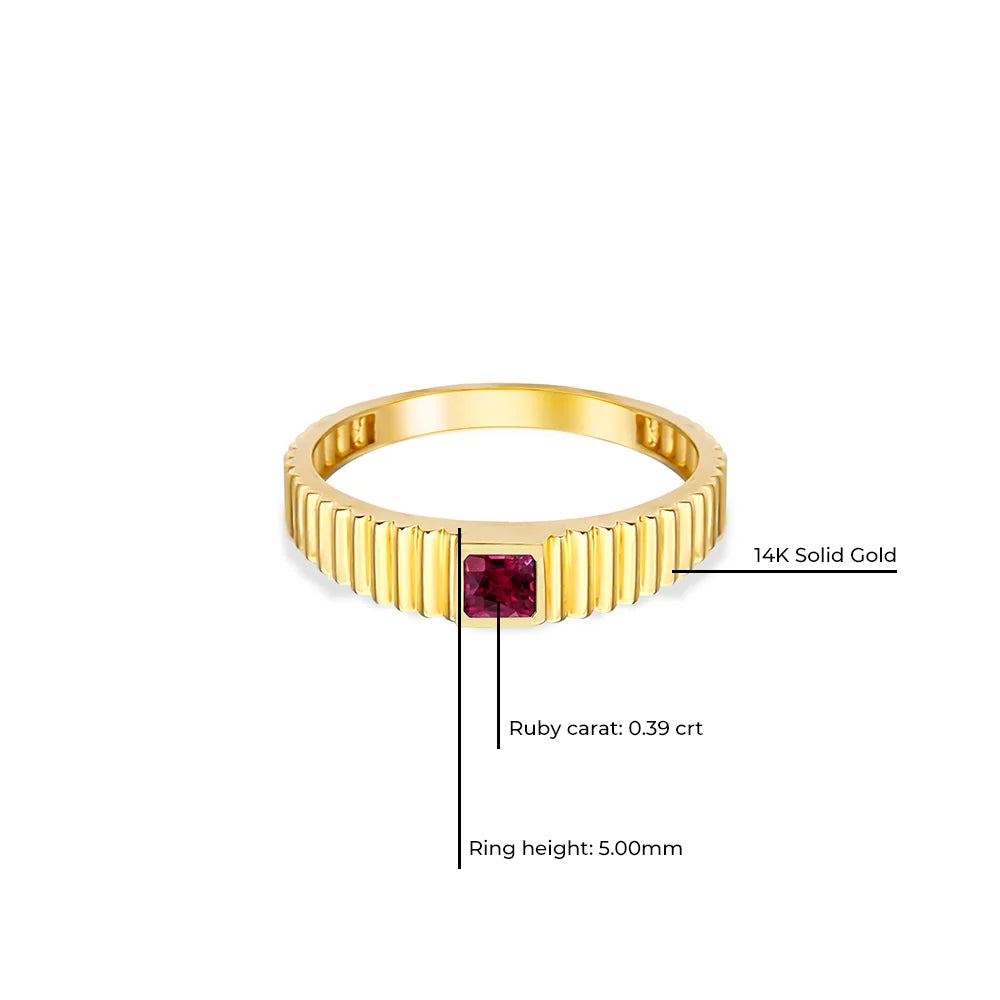 14K Gold Ruby Square Ring