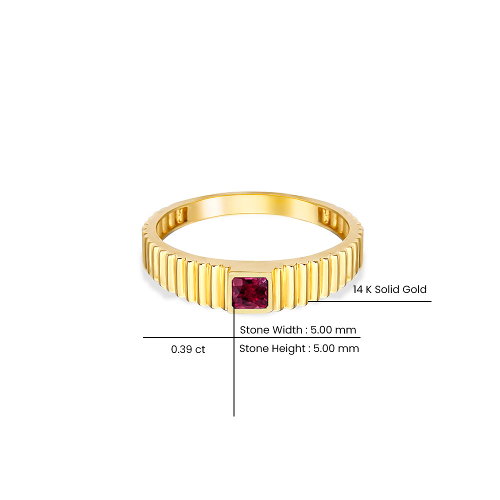 14K Gold Ruby Square Ring