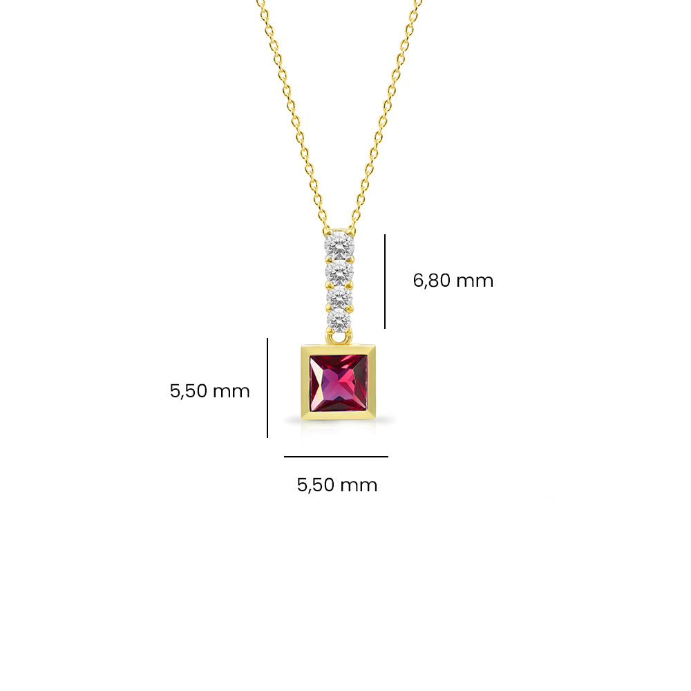 14K Gold Square Cut Ruby Necklace
