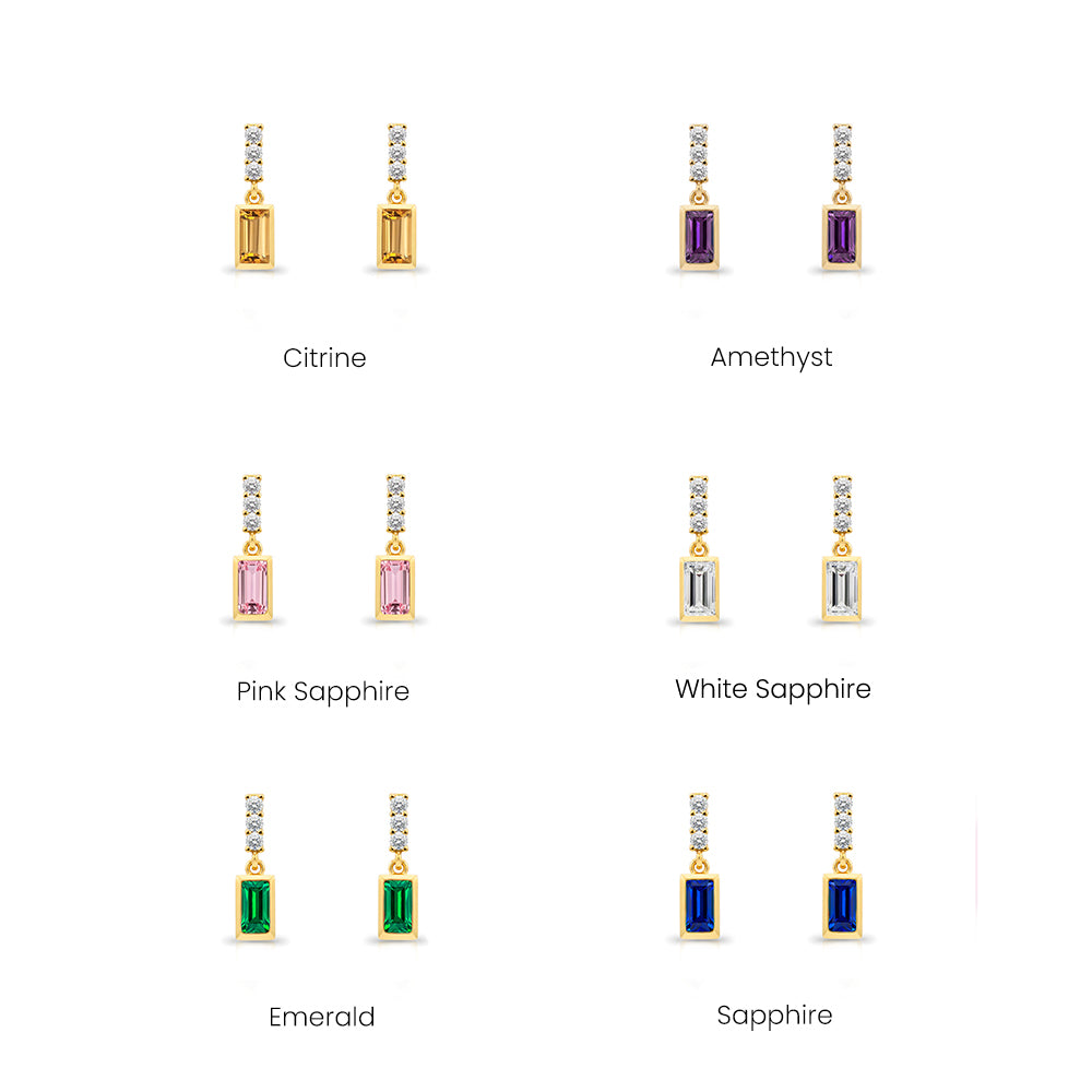 14K Gold Ruby Baguette Earrings