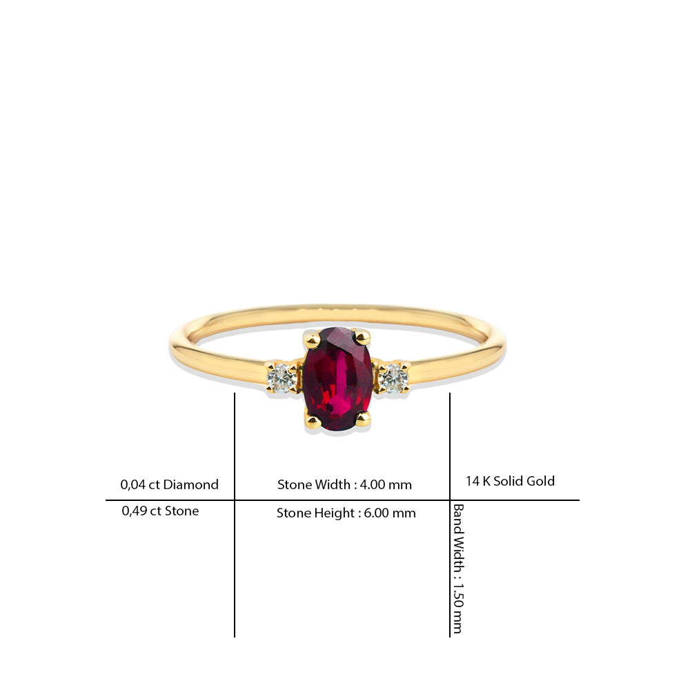 14K Gold Oval Ruby Diamond Ring / Ruby Engagement Ring