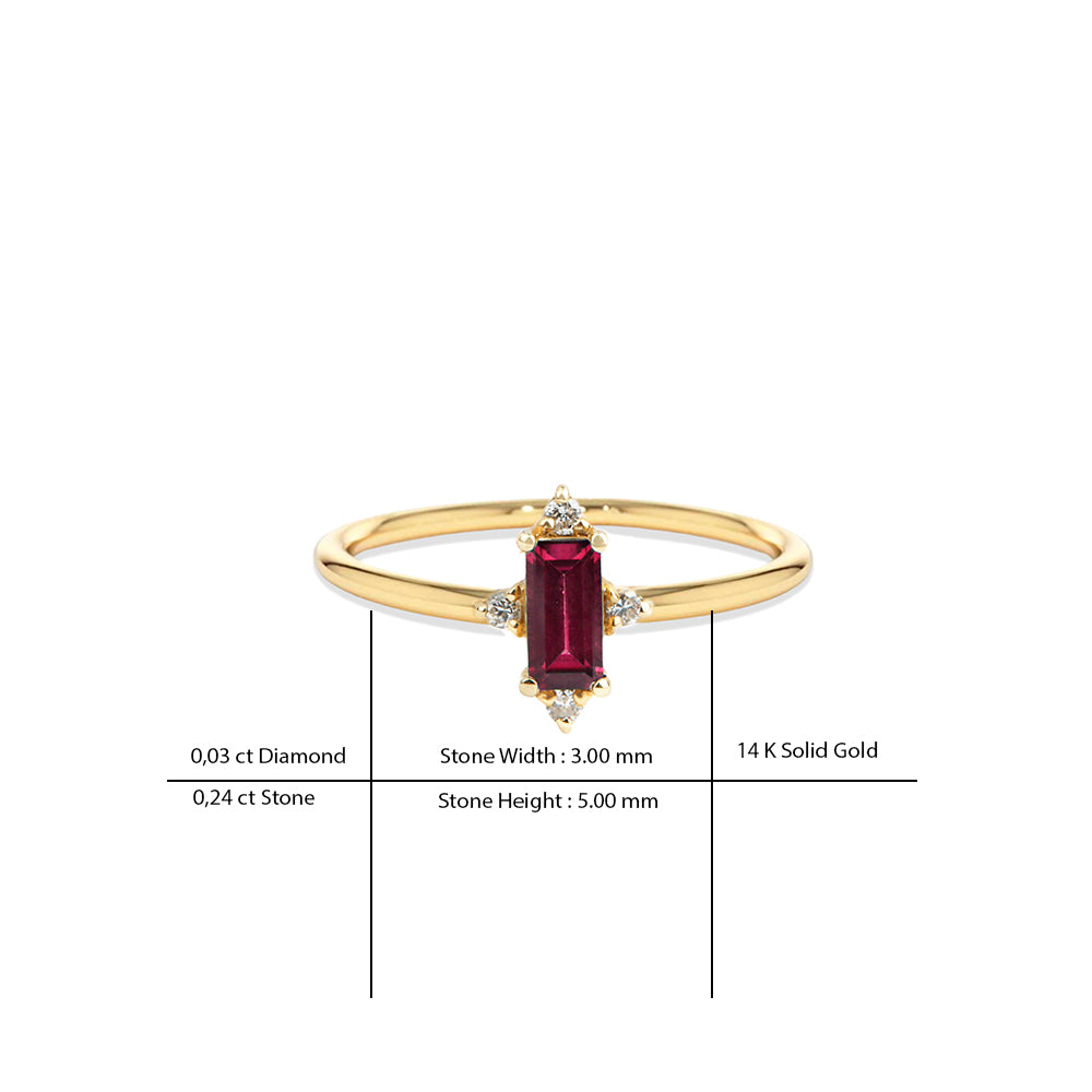 14K Gold Diamond Baguette Ruby Ring / Anniversary Gift