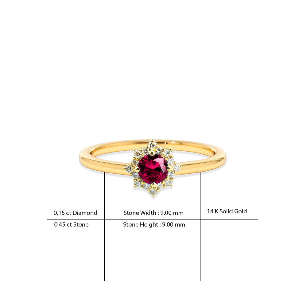 14K Gold Ruby Halo Ring / Diamond Wedding Ring