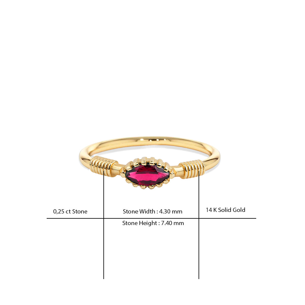 14K Gold Marquise Ruby Ring / Birthday Gift