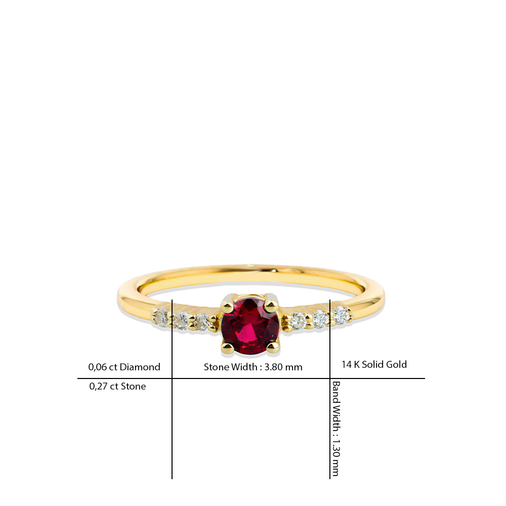 14K Gold Round Diamond Ruby Ring