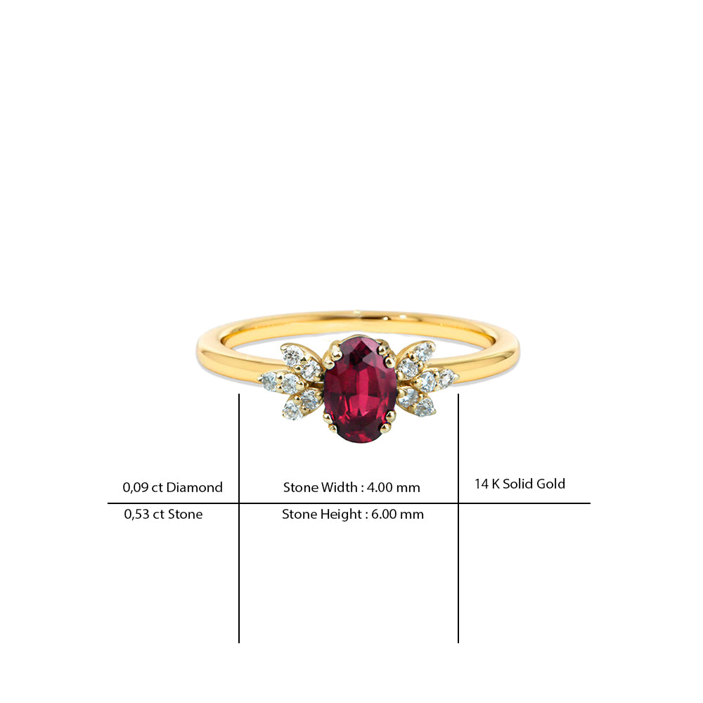 14K Gold Oval Ruby Ring / Diamond Ring