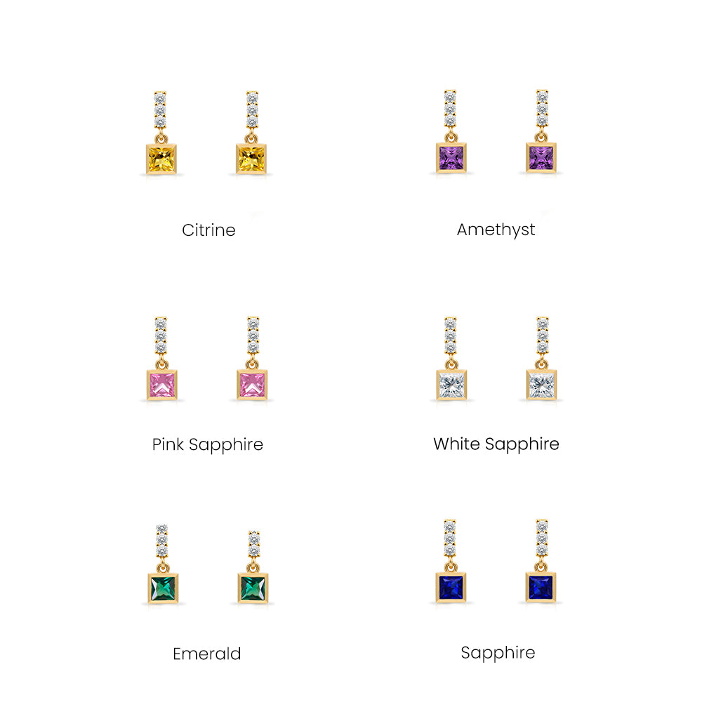 14K Gold Ruby Square Earrings