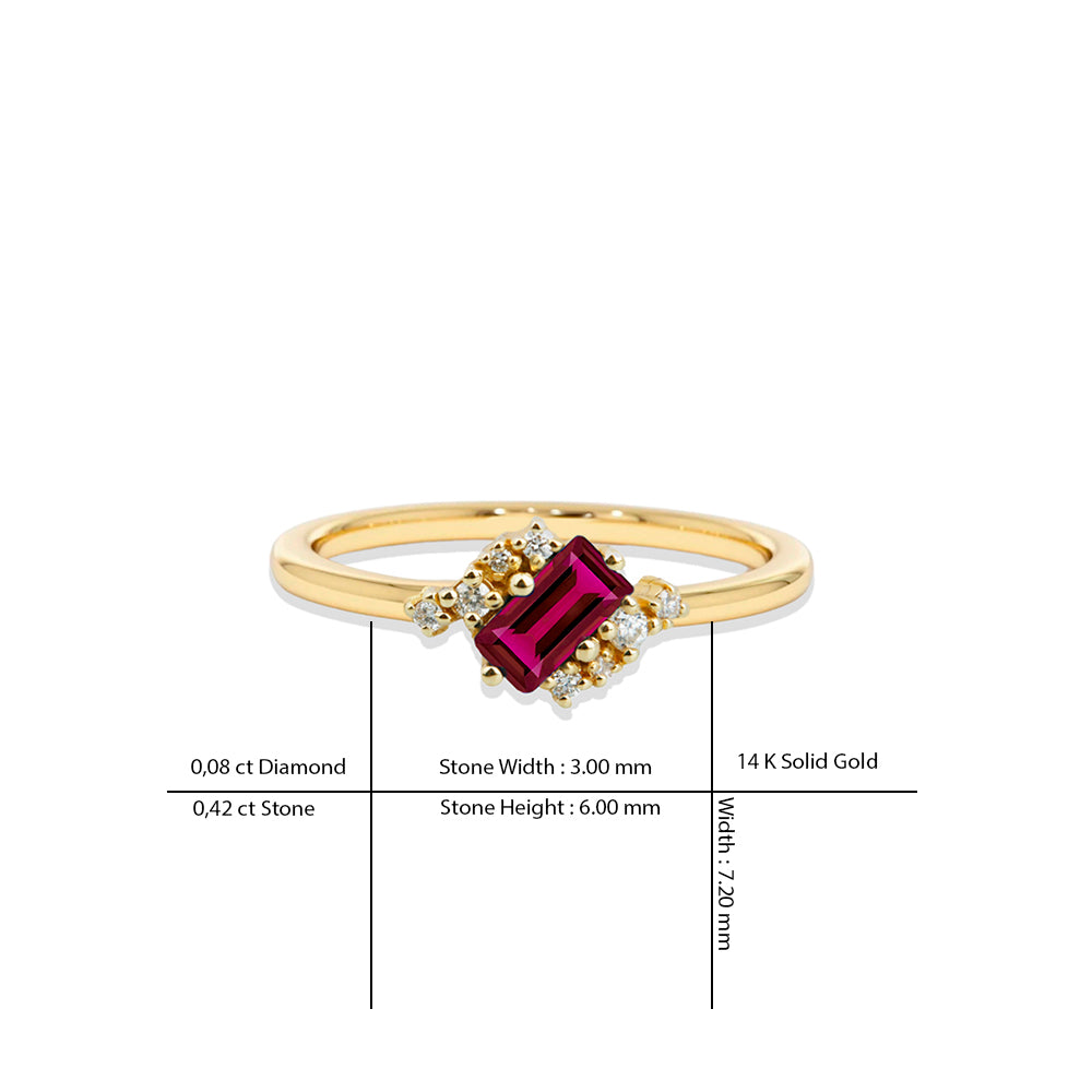 14K Gold Baguette Ruby Ring / Ruby Engagement Ring