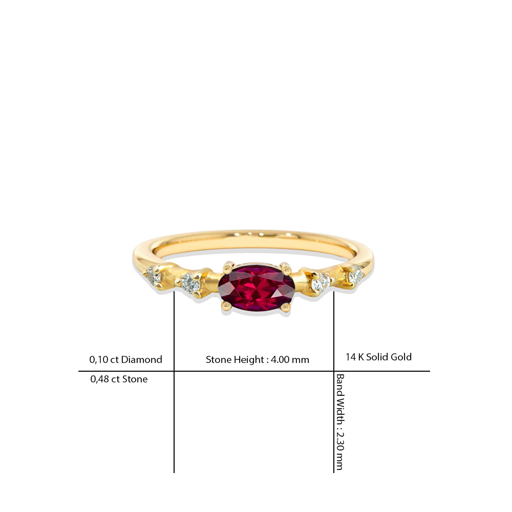 14K Gold East West Ruby Ring