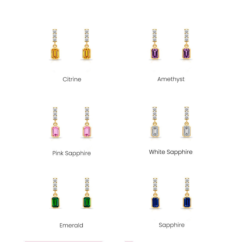 14K Gold Ruby Rectangular Earrings