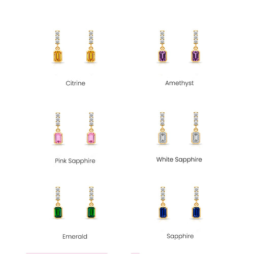 14K Gold Ruby Rectangular Earrings