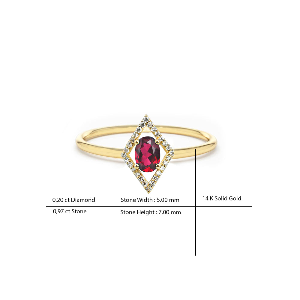 14K Gold Geometric Ruby Ring / Diamond Minimal Ring