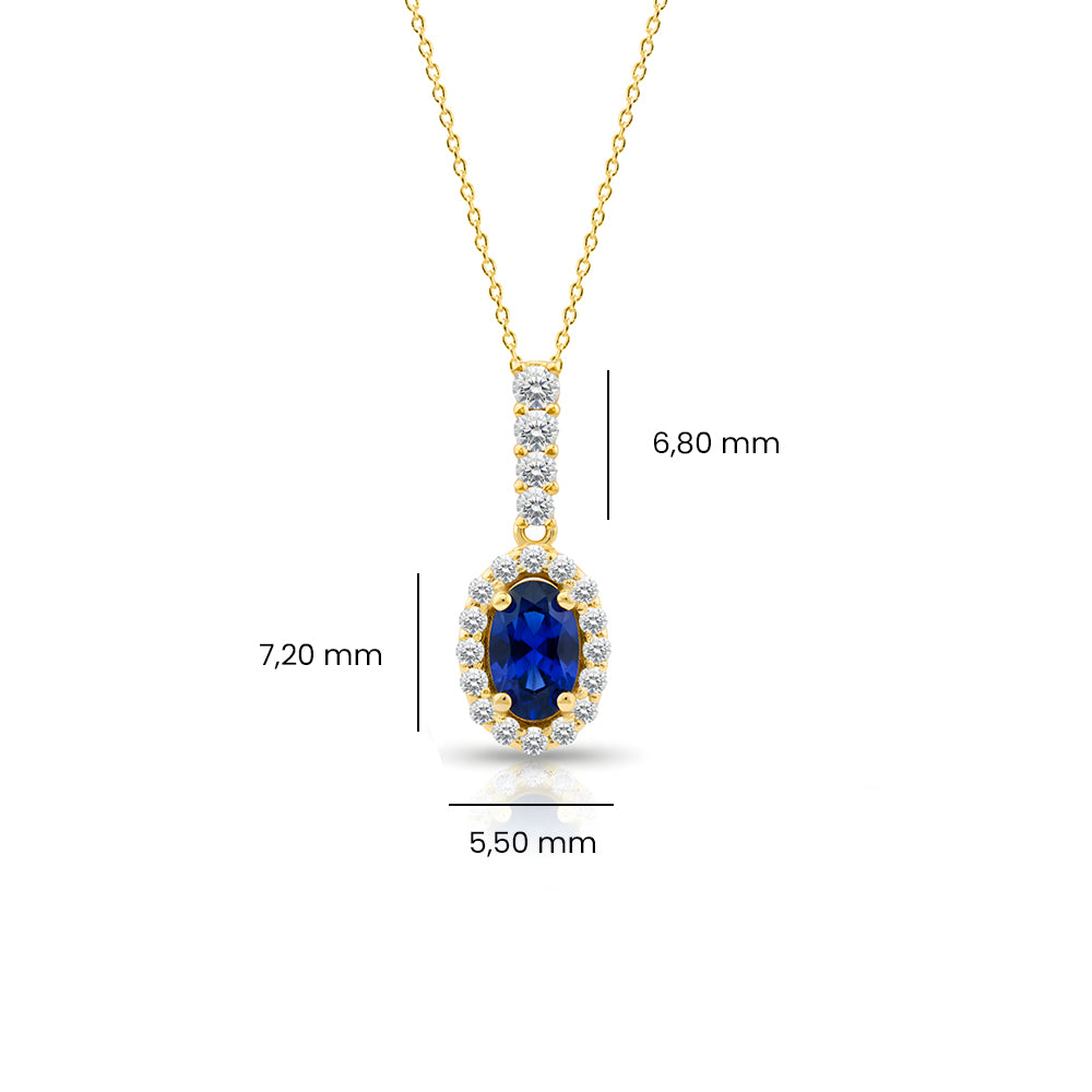 14K Gold Oval Sapphire Necklace, Bridal Necklace