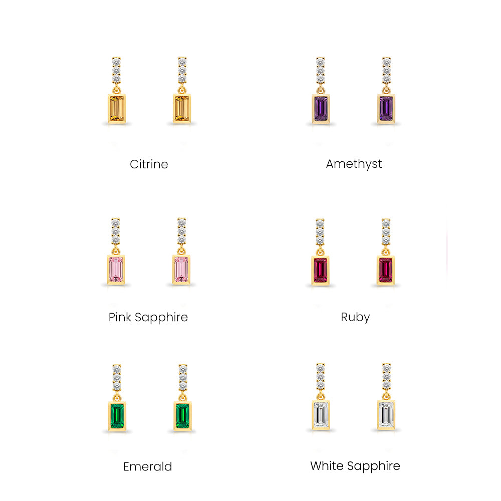 14K Gold Blue Sapphire Baguette Earrings