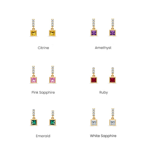 14K Gold Sapphire Square Earrings