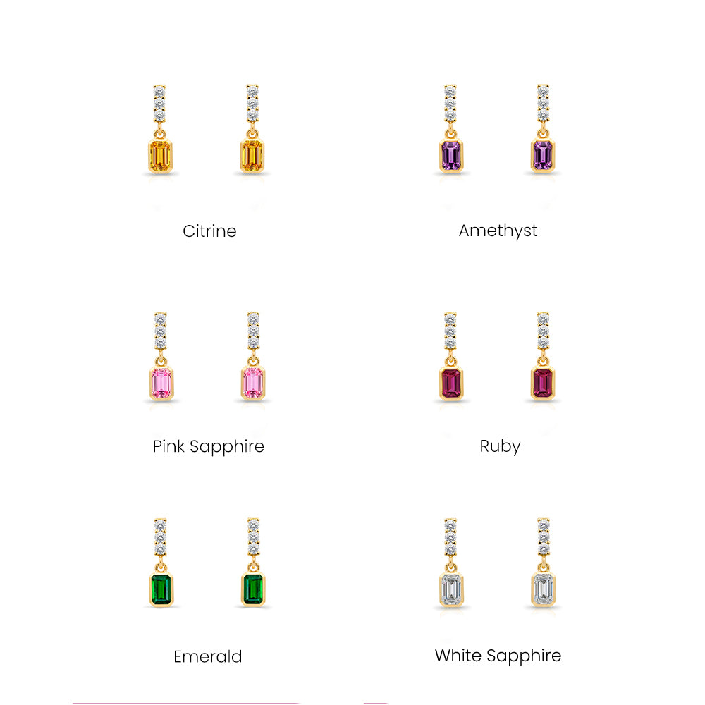 14K Gold Blue Sapphire Rectangular Earrings