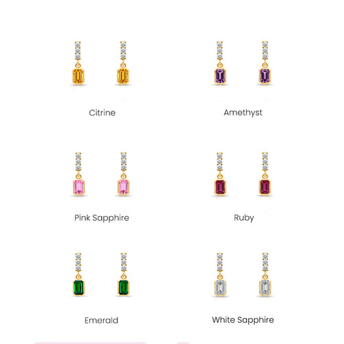 14K Gold Blue Sapphire Rectangular Earrings